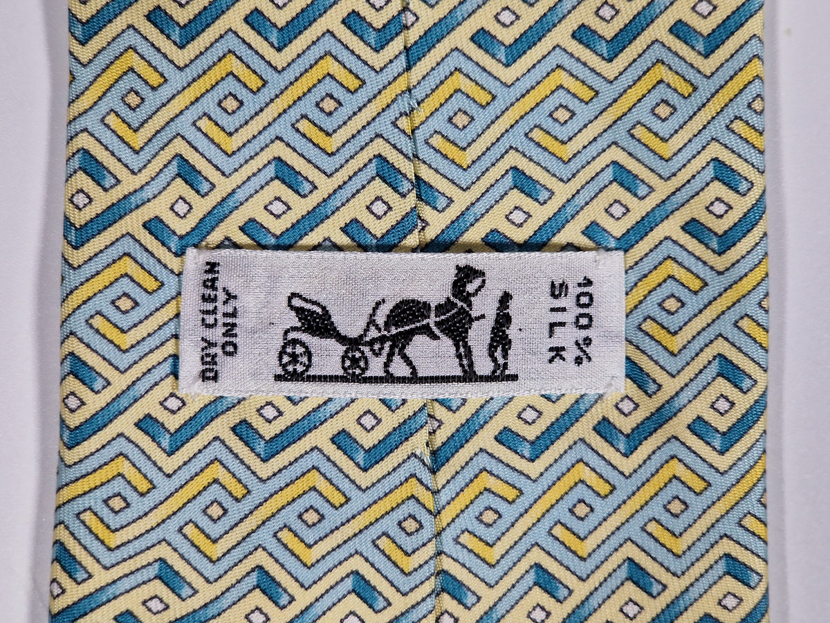 007644 Hermès tie blue geometrical pattern 7644 TA