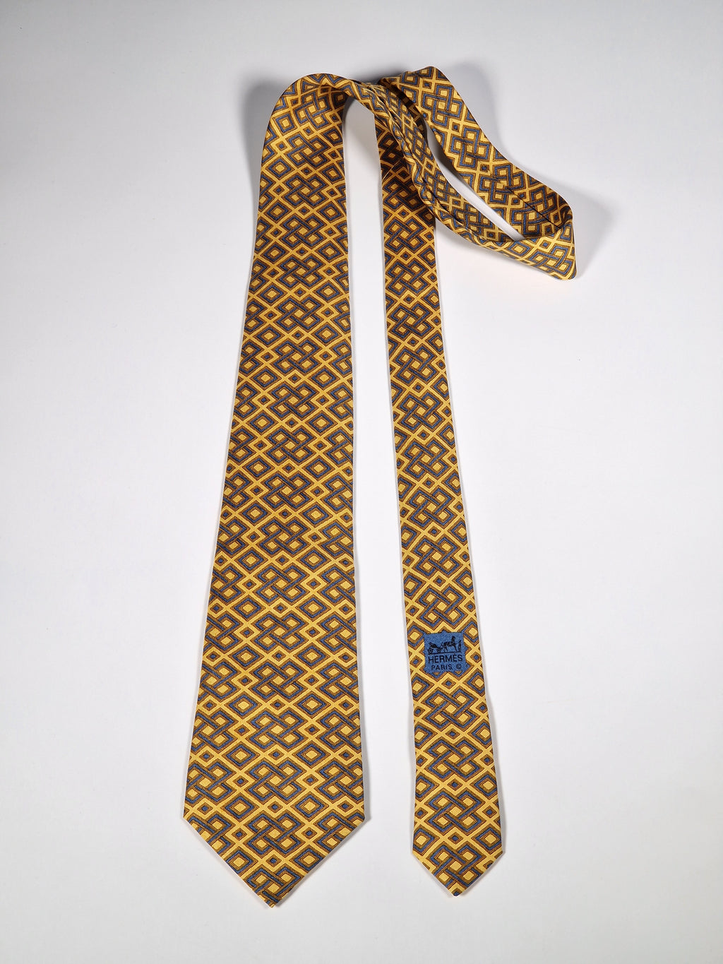 Hermès silk tie yellow geometric pattern 7656 TA