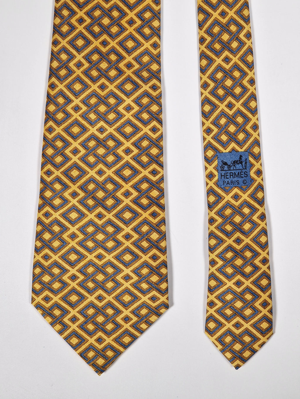 Hermès silk tie yellow geometric pattern 7656 TA