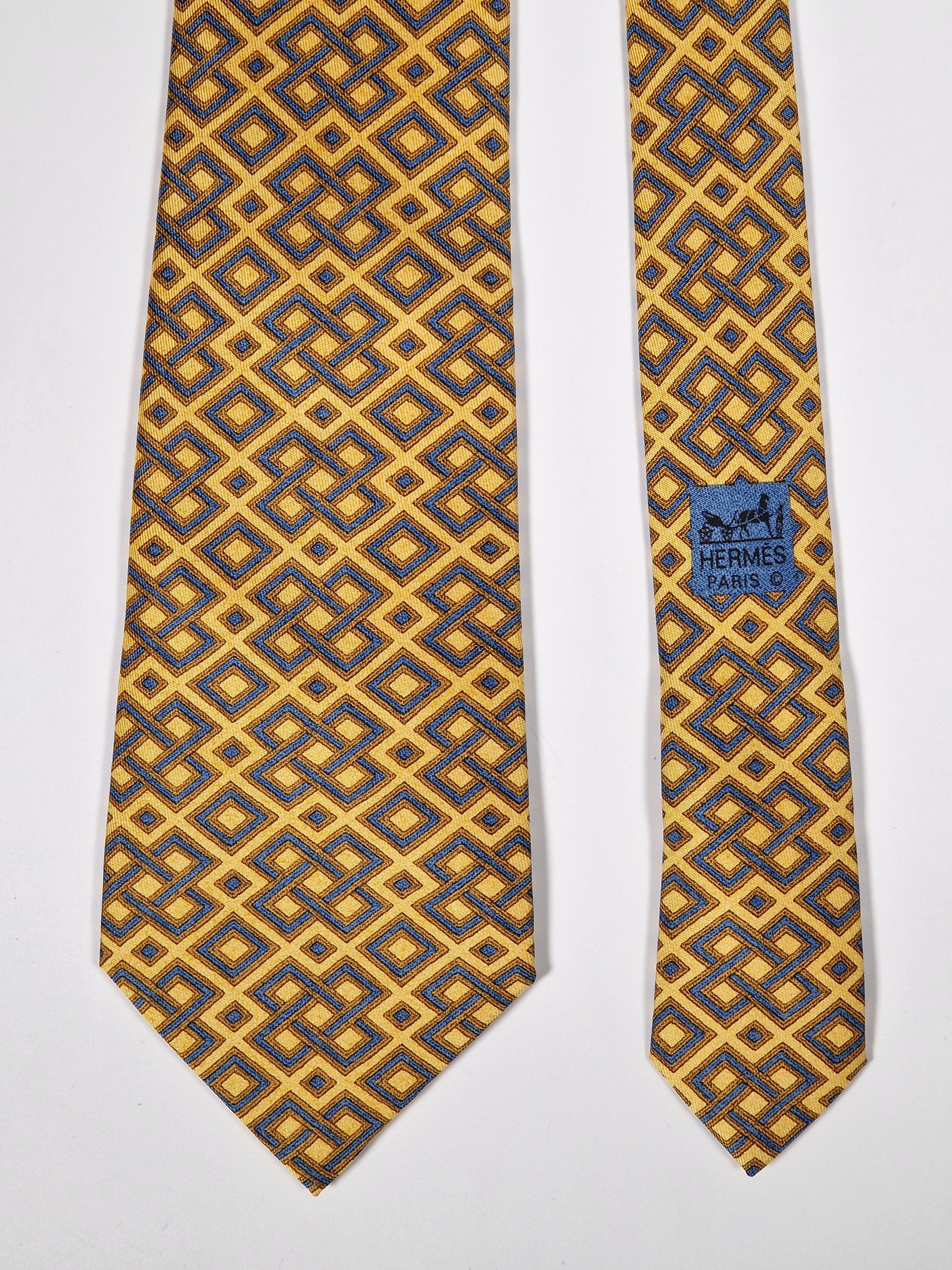 Hermès silk tie yellow geometric pattern 7656 TA