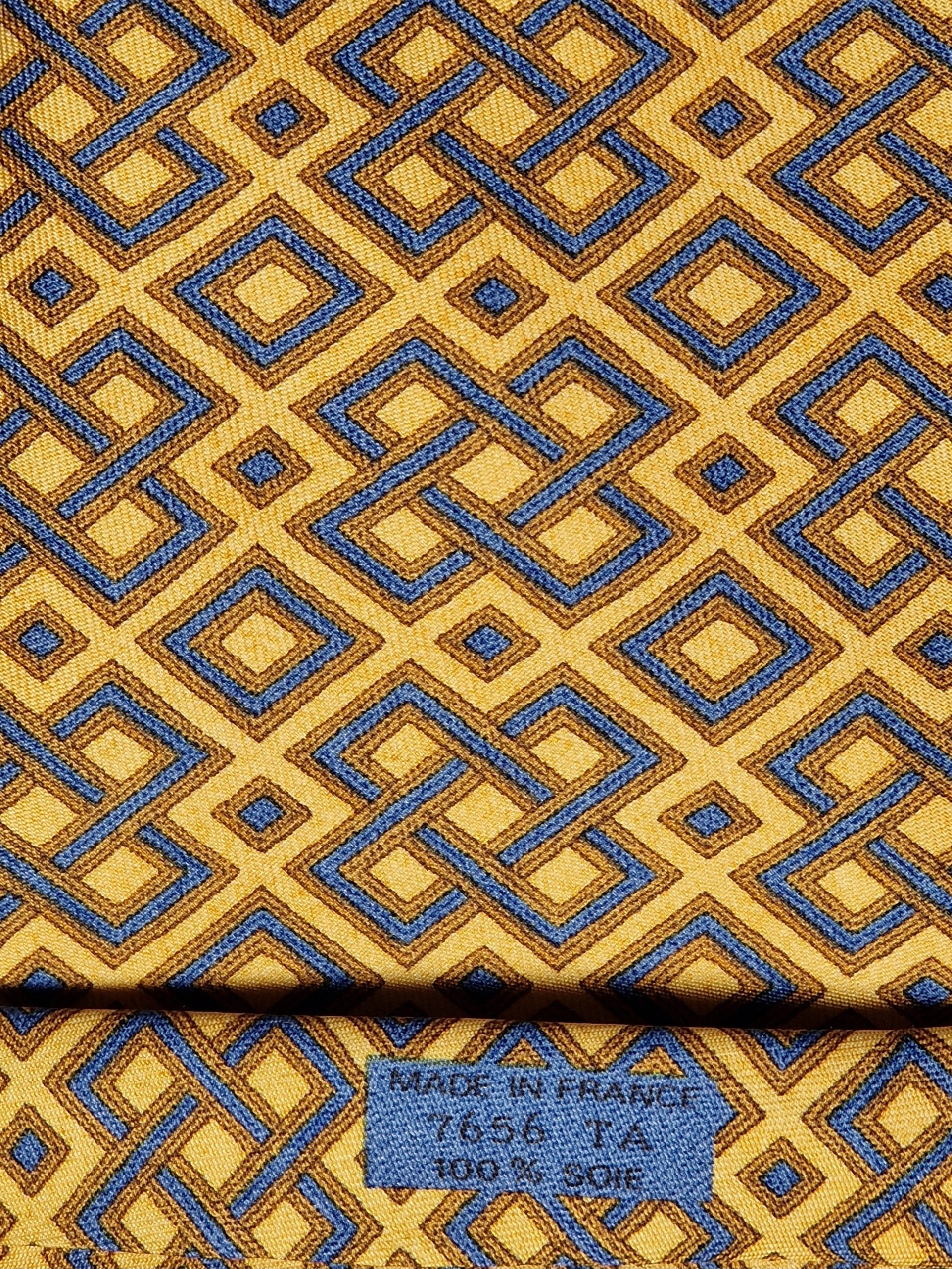 Hermès silk tie yellow geometric pattern 7656 TA