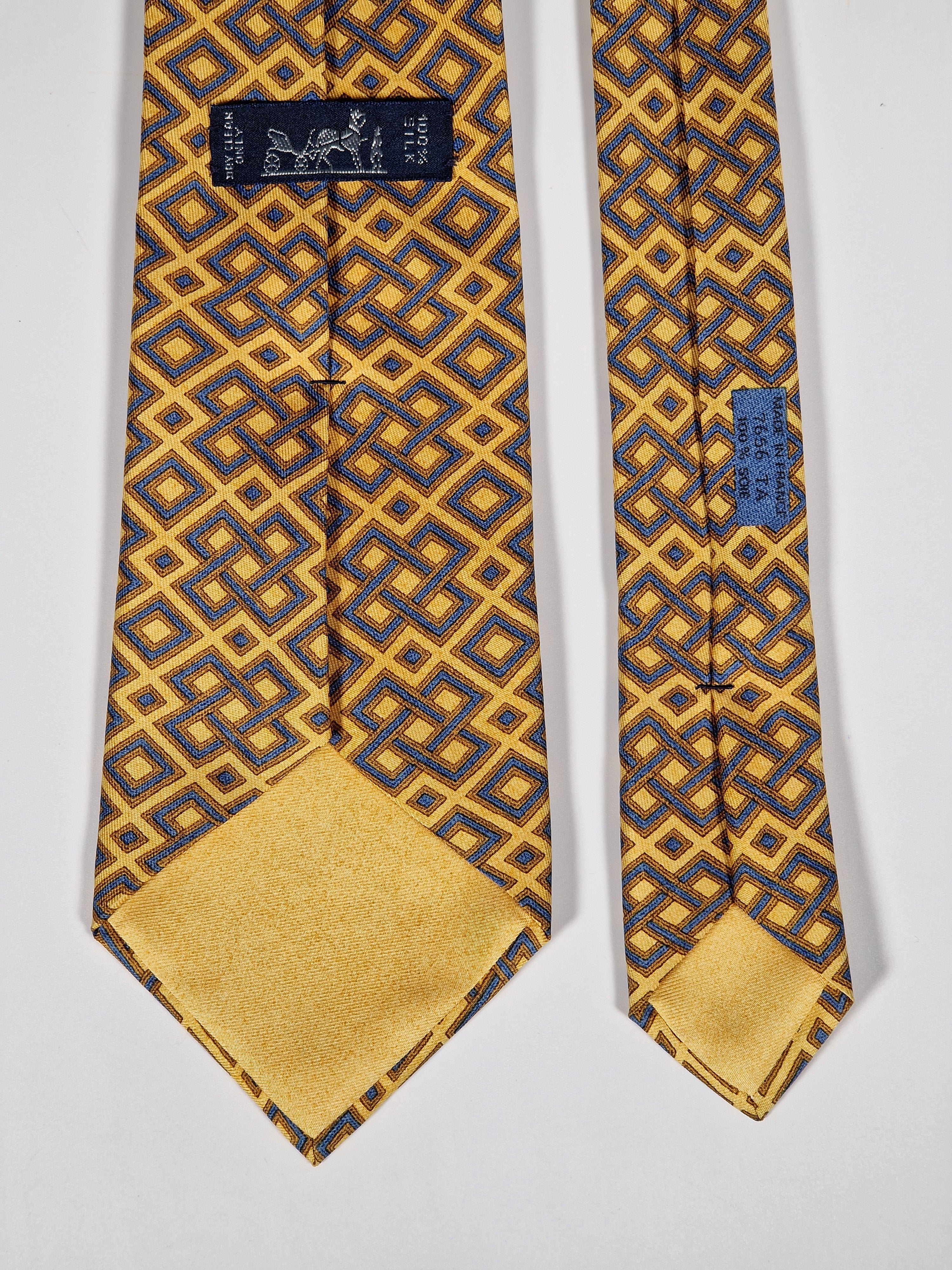 Hermès silk tie yellow geometric pattern 7656 TA