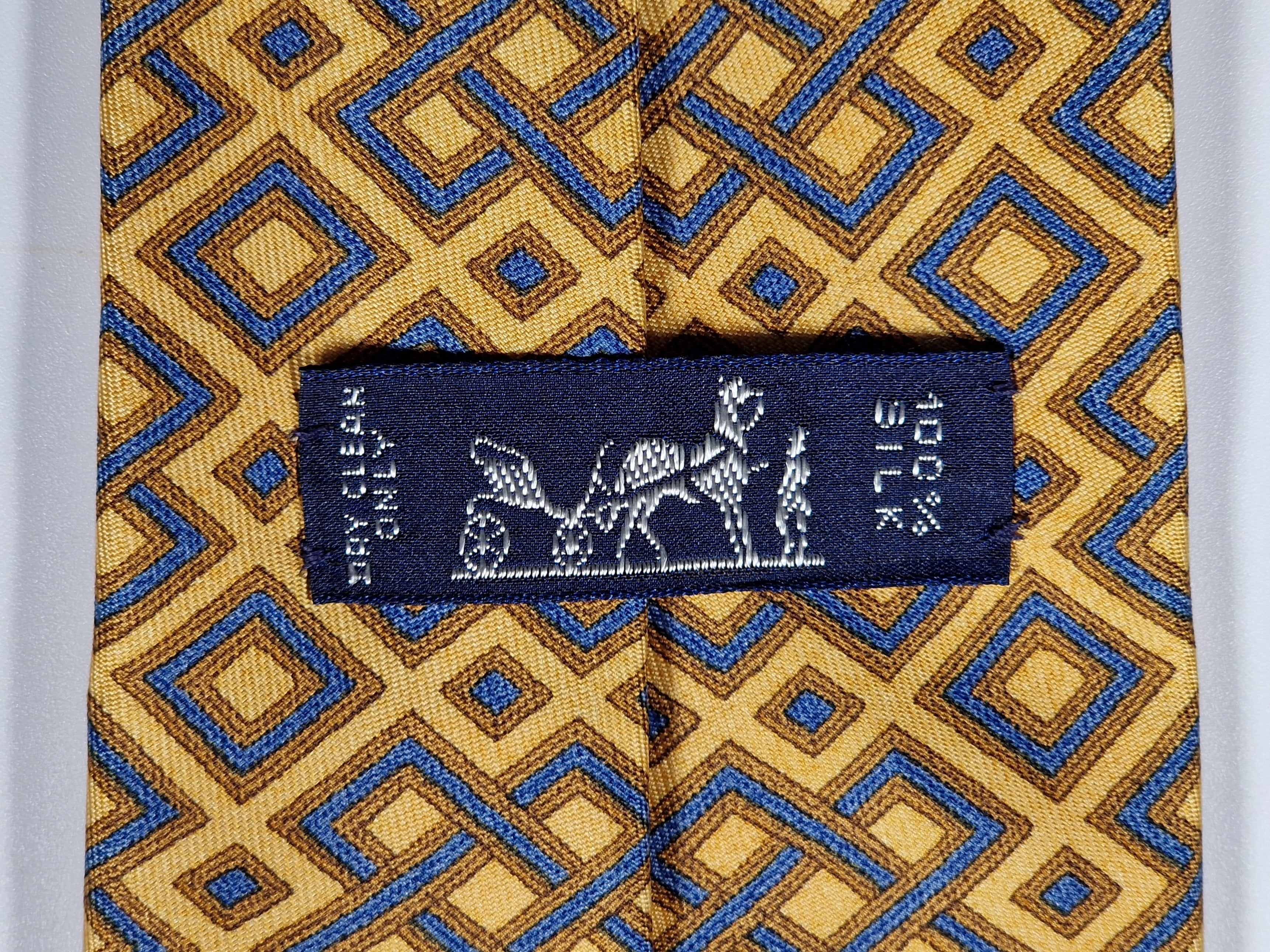 Hermès silk tie yellow geometric pattern 7656 TA