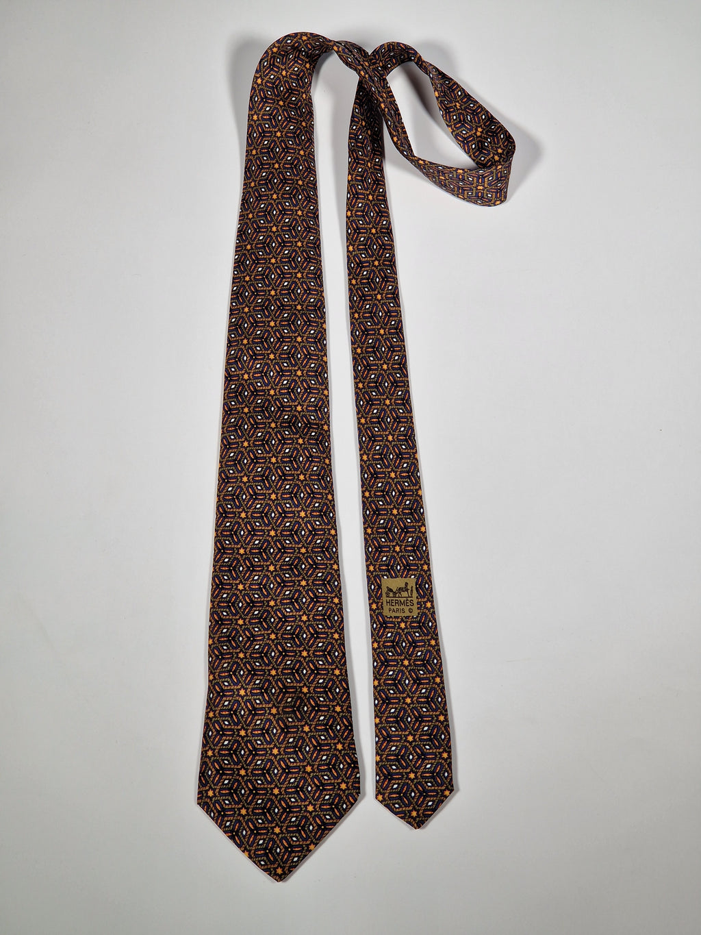 007662 Hermès tie blue geometrical pattern 7662 TA