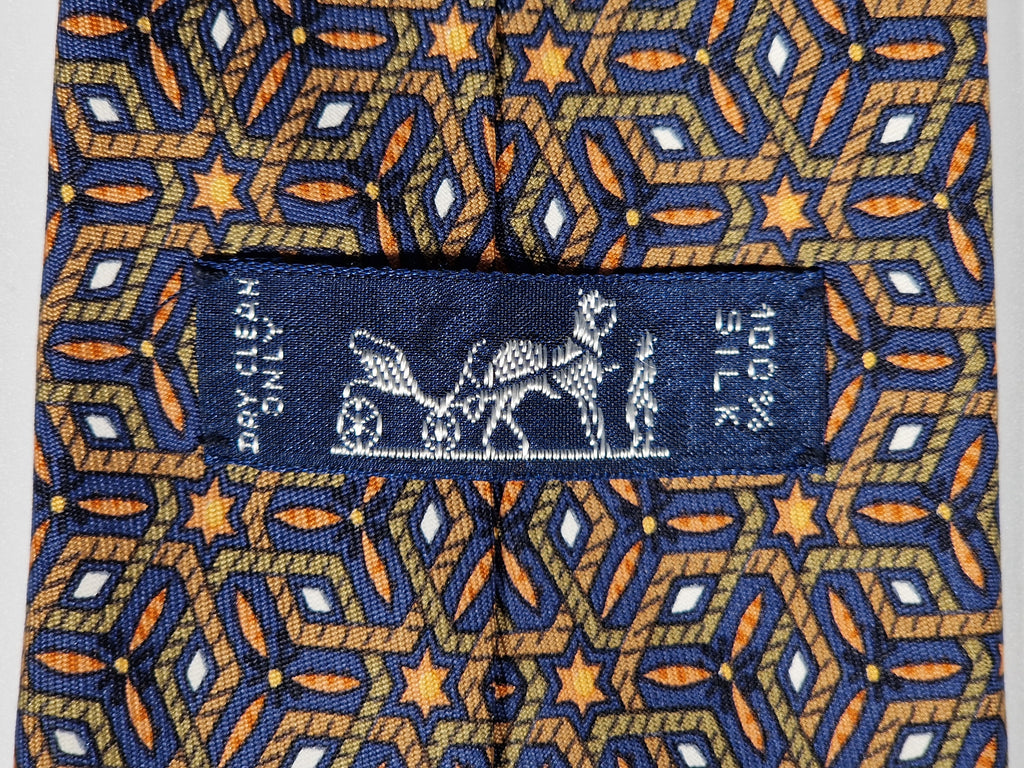 007662 Hermès tie blue geometrical pattern 7662 TA
