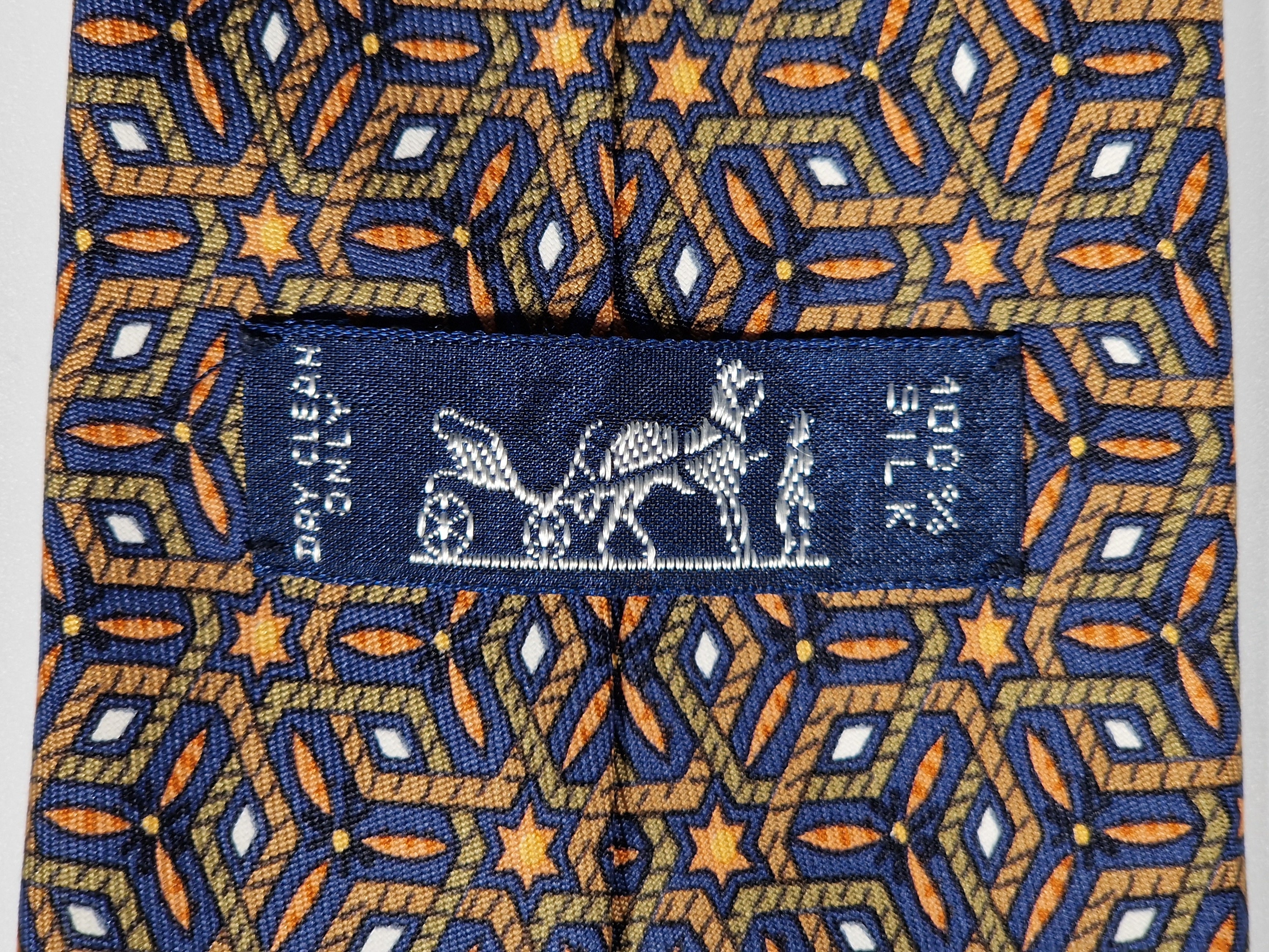 007662 Hermès tie blue geometrical pattern 7662 TA