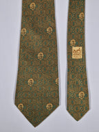 Hermès silk tie green ethnical pattern 7677TA