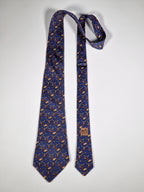 Hermès silk tie blue monkey and crocodile whimsical pattern 7682 TA