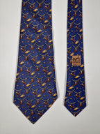 Hermès silk tie blue monkey and crocodile whimsical pattern 7682 TA