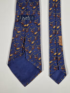 Hermès silk tie blue monkey and crocodile whimsical pattern 7682 TA