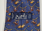 Hermès silk tie blue monkey and crocodile whimsical pattern 7682 TA