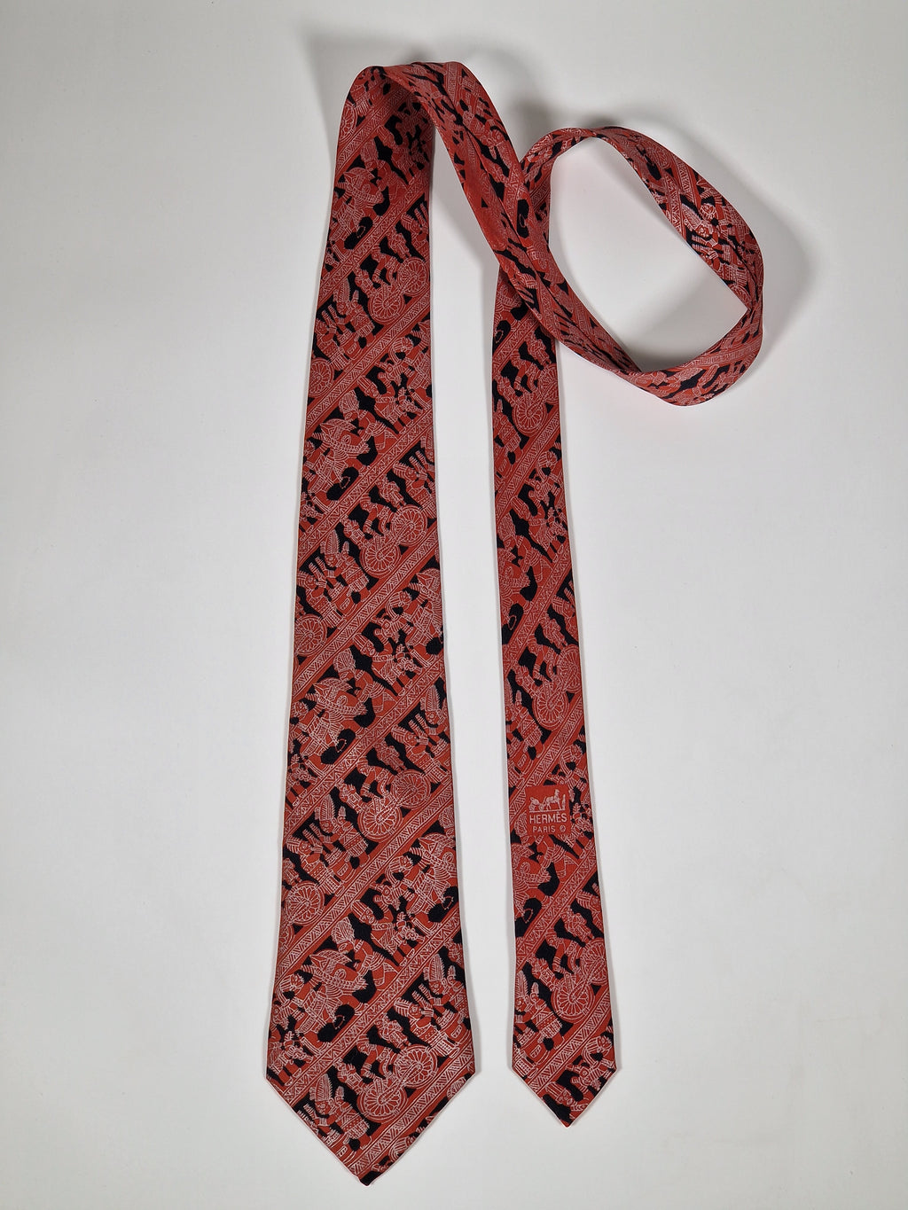 007684 Hermès tie red etnical pattern 7684 TA