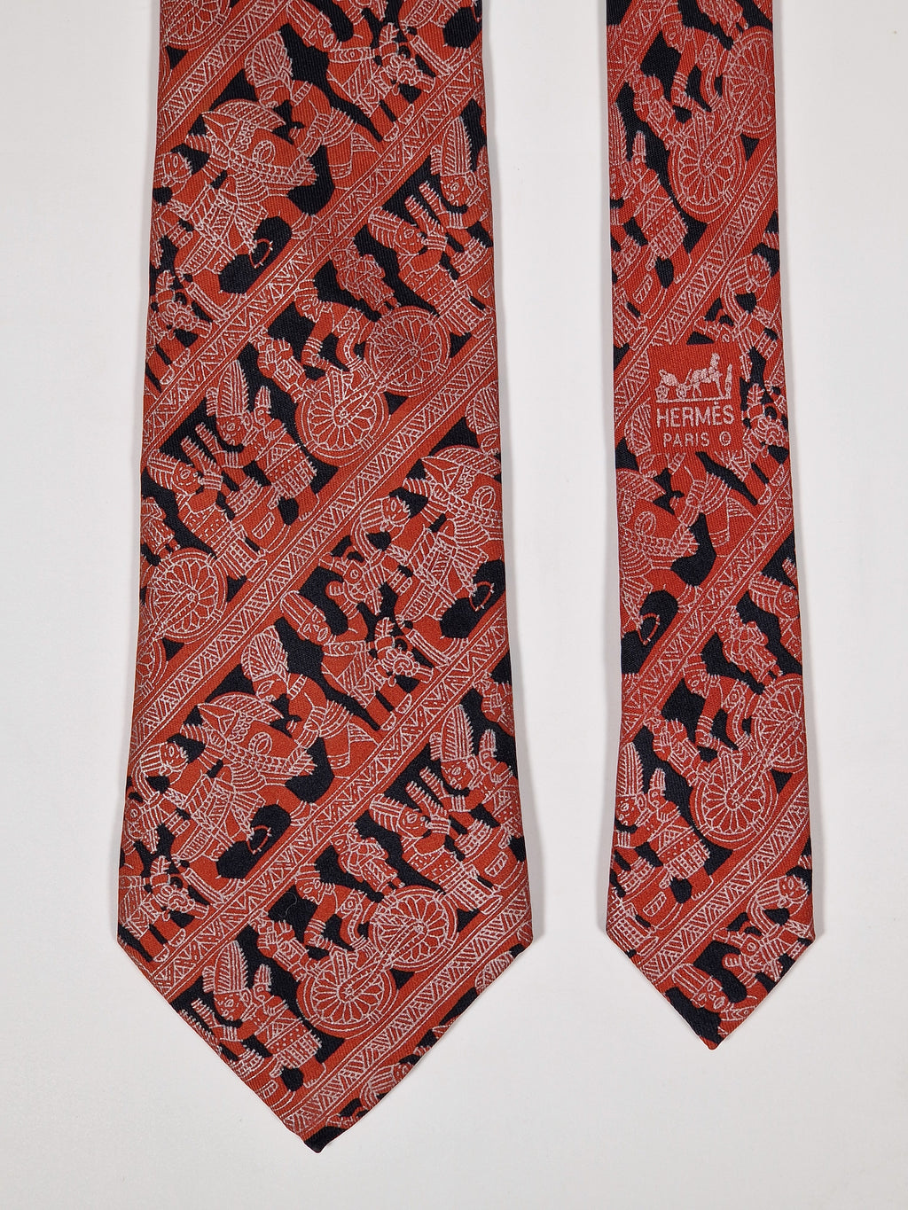 007684 Hermès tie red etnical pattern 7684 TA