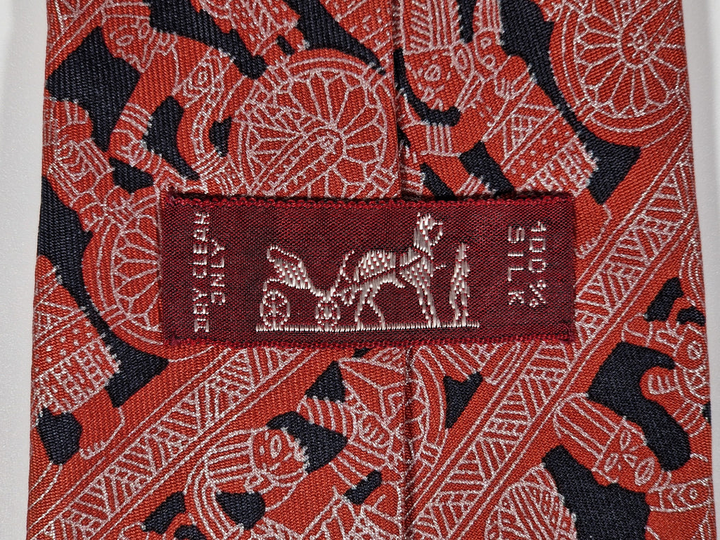 007684 Hermès tie red etnical pattern 7684 TA