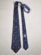 007688 Hermès tie blue whimsical wine harvest 7688 OA