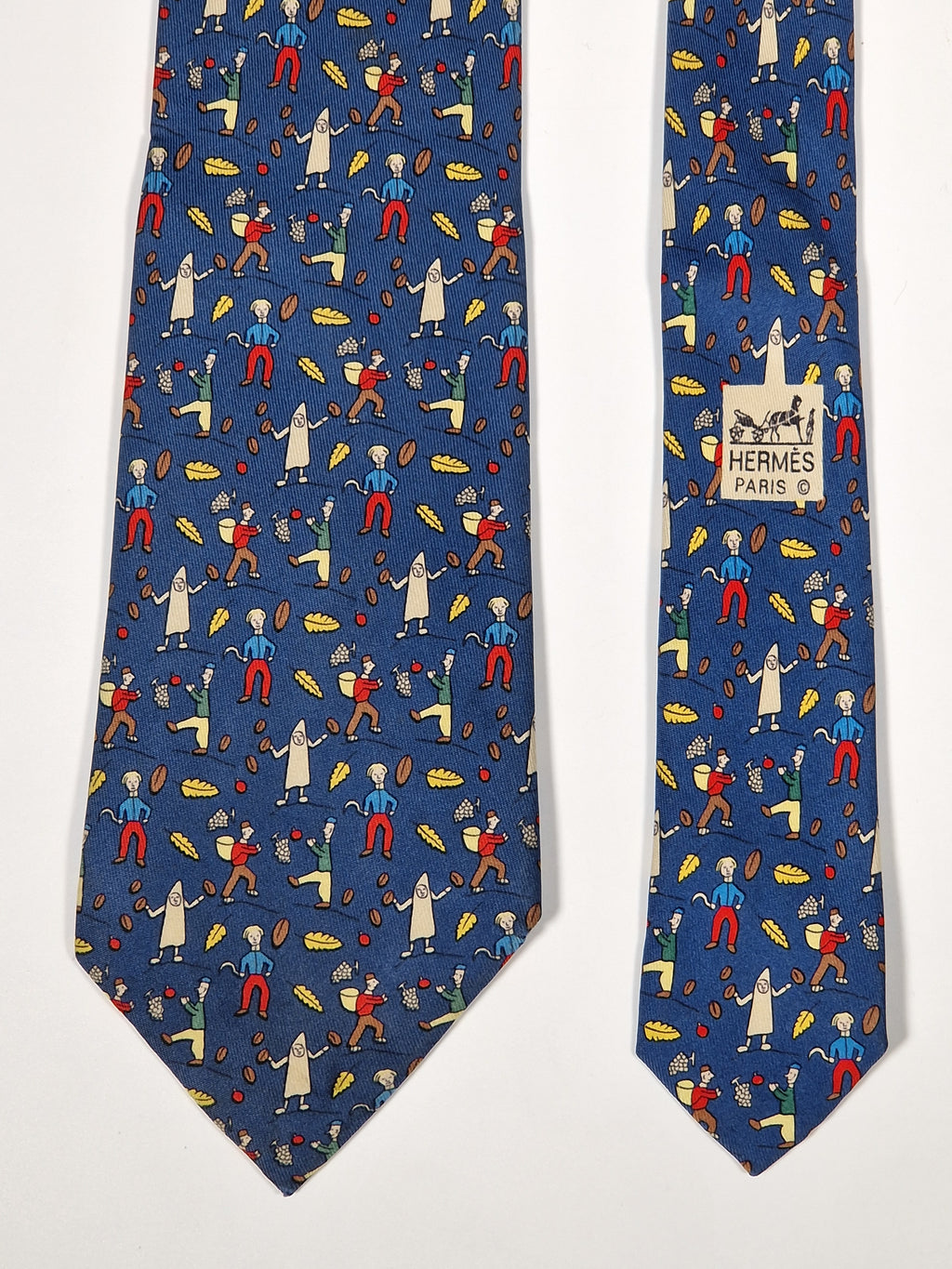007688 Hermès tie blue whimsical wine harvest 7688 OA