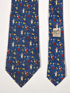 007688 Hermès tie blue whimsical wine harvest 7688 OA