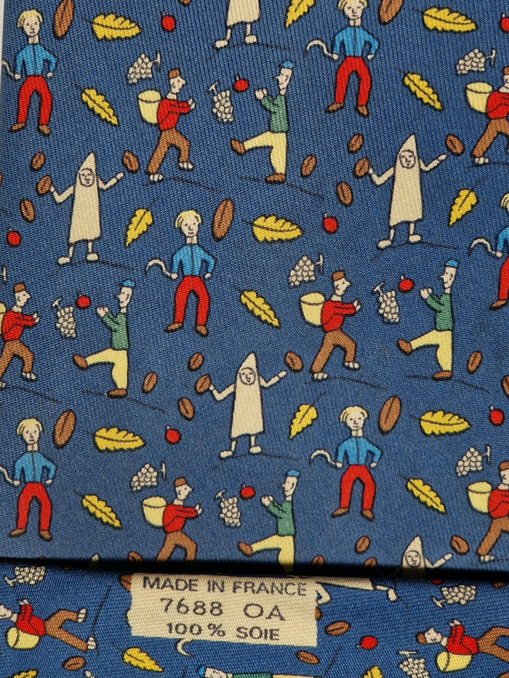 007688 Hermès tie blue whimsical wine harvest 7688 OA