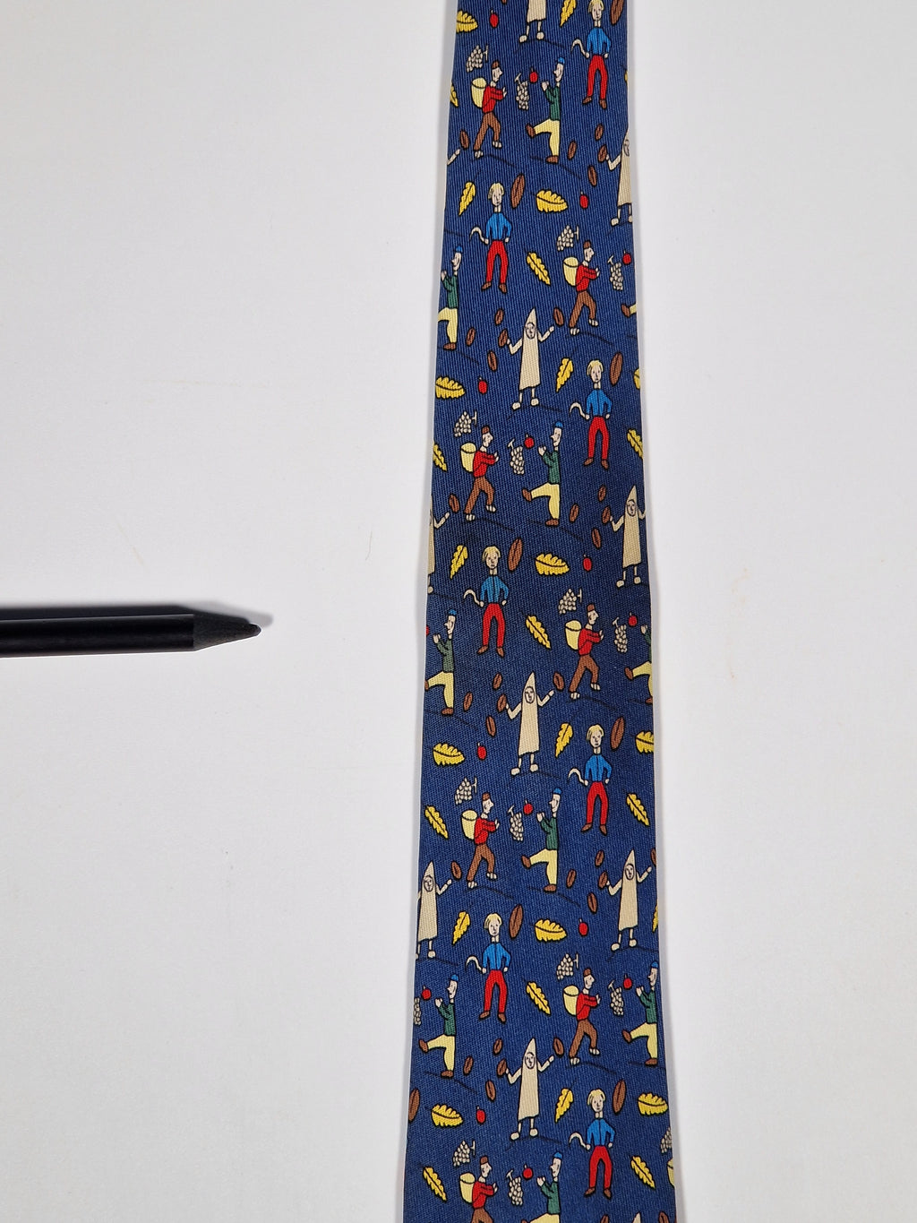 007688 Hermès tie blue whimsical wine harvest 7688 OA