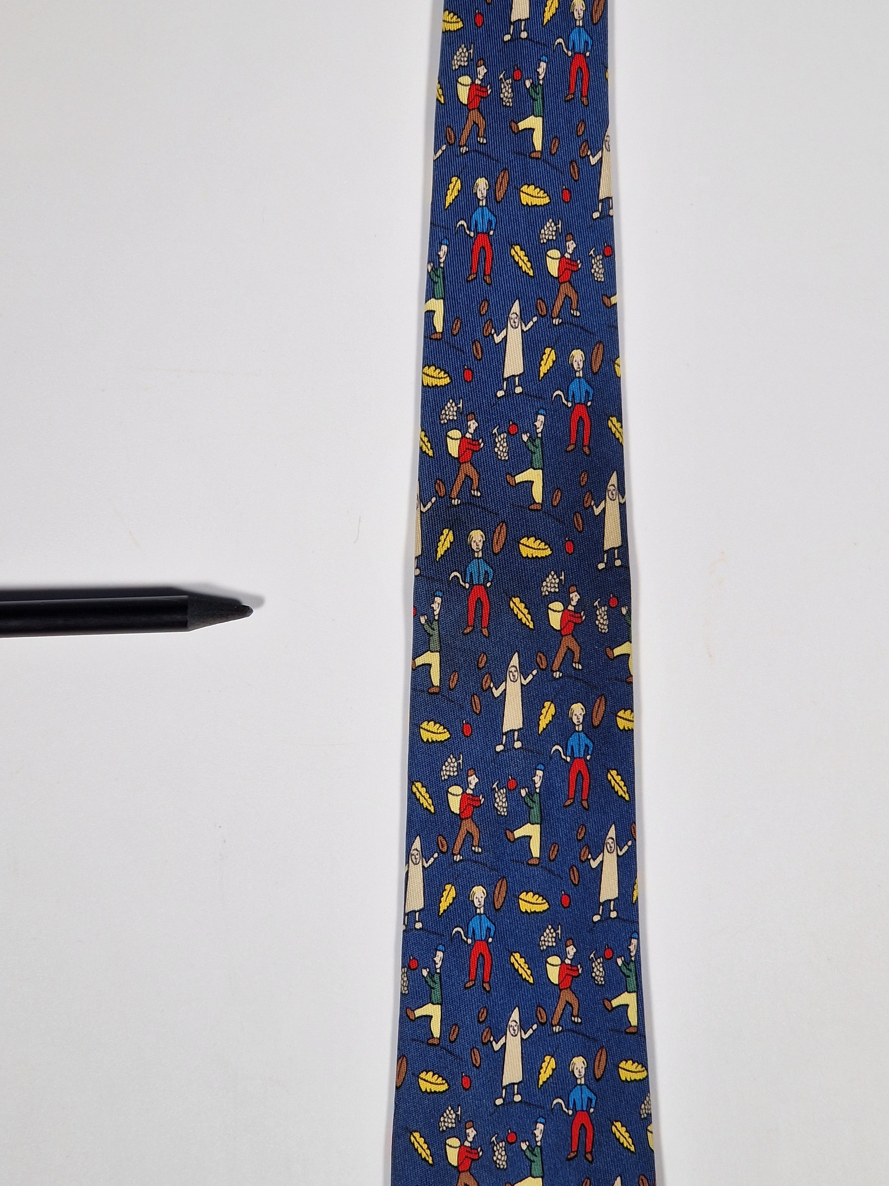 007688 Hermès tie blue whimsical wine harvest 7688 OA