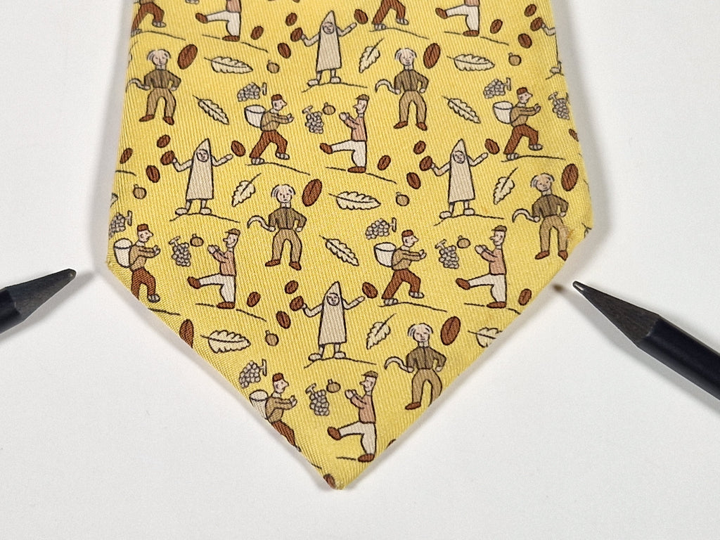 Hermès silk tie yellow wine harvest pattern 7688 OA