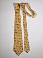 007699 Hermès tie yellow rabbit pattern 7699 OA