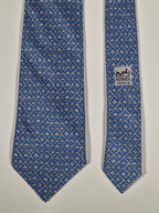 Hermès silk tie blue flower pattern 7701 OA