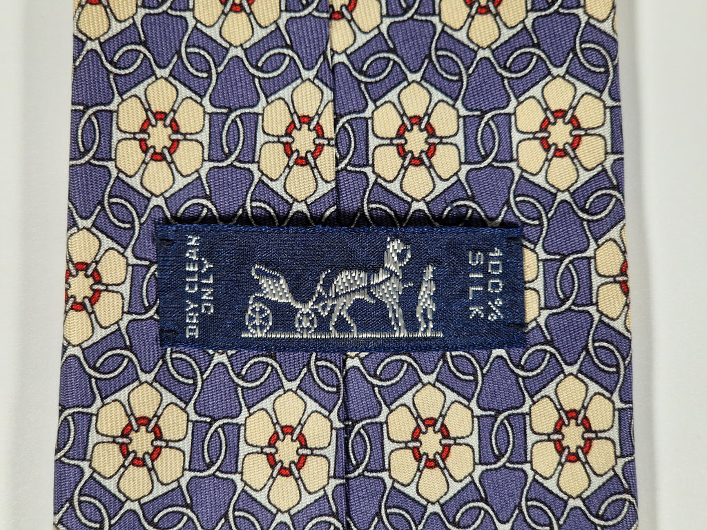 007707 Hermès tie blue equestrian pattern 7707 OA
