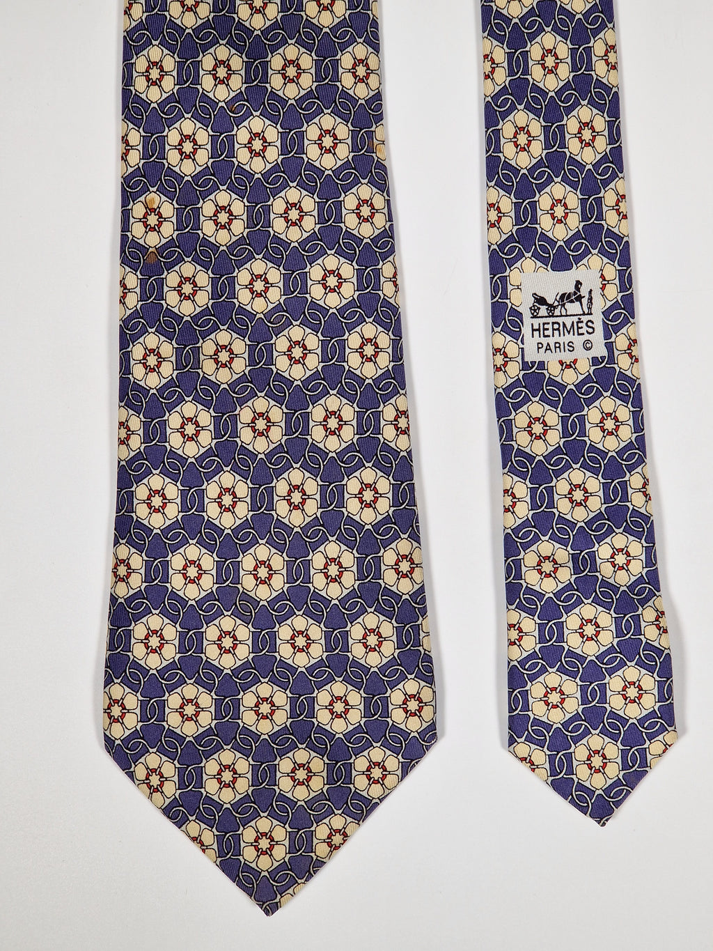 007707 Hermès tie blue equestrian pattern 7707 OA