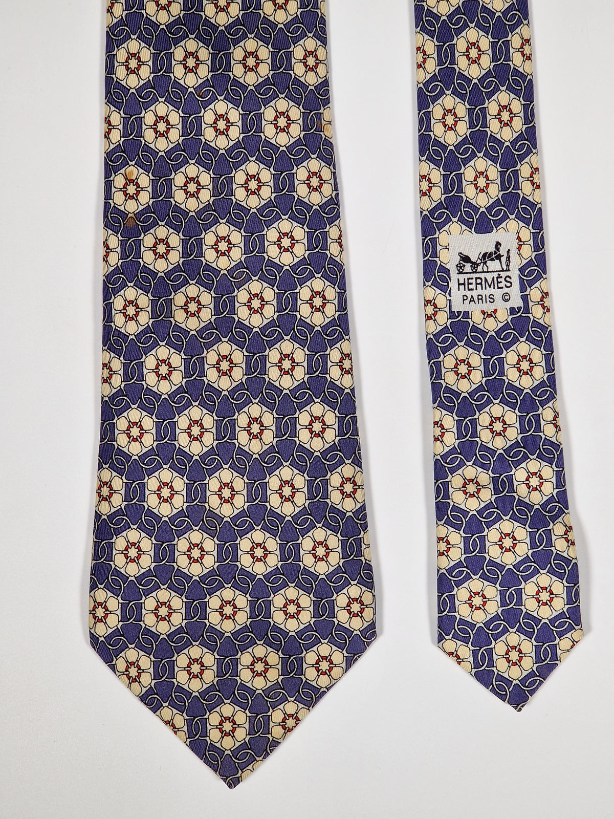007707 Hermès tie blue equestrian pattern 7707 OA