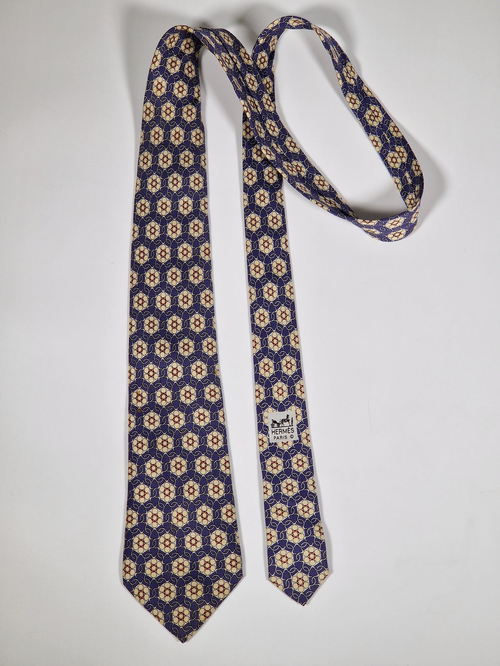 007707 Hermès tie blue equestrian pattern 7707 OA