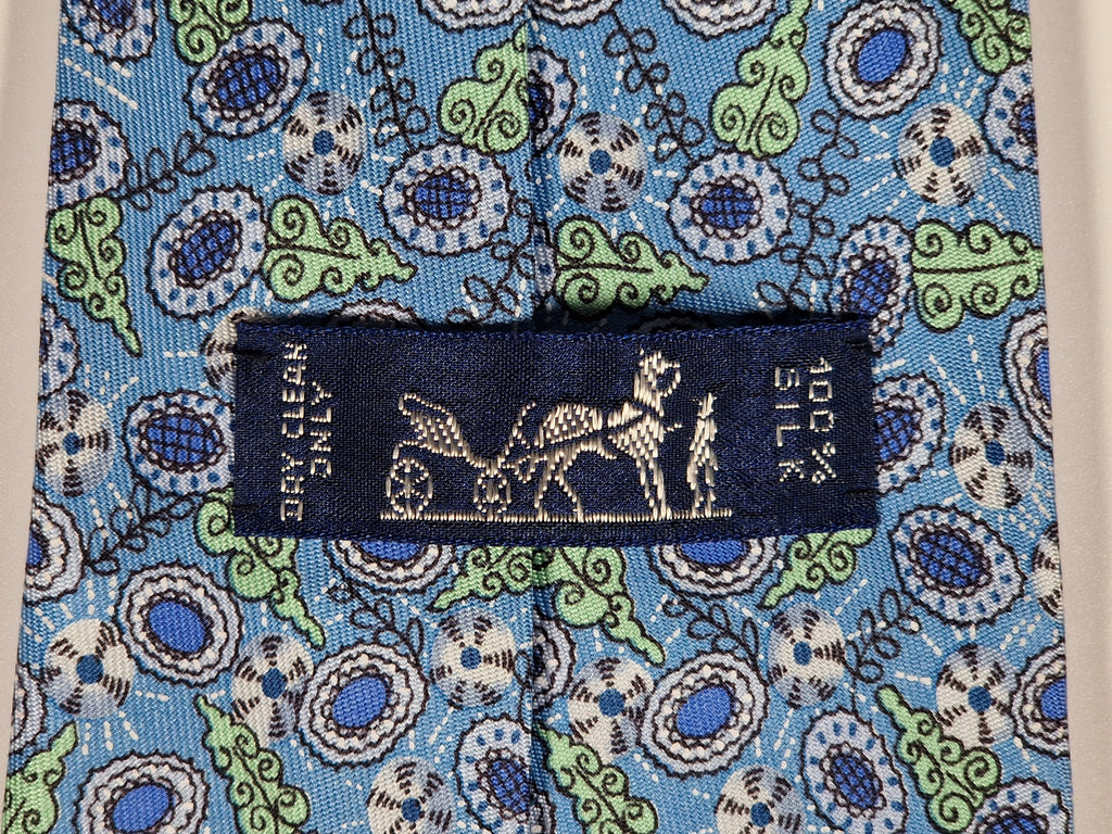 Hermès silk tie blue flower pattern Hermès 7710 OA tie blue