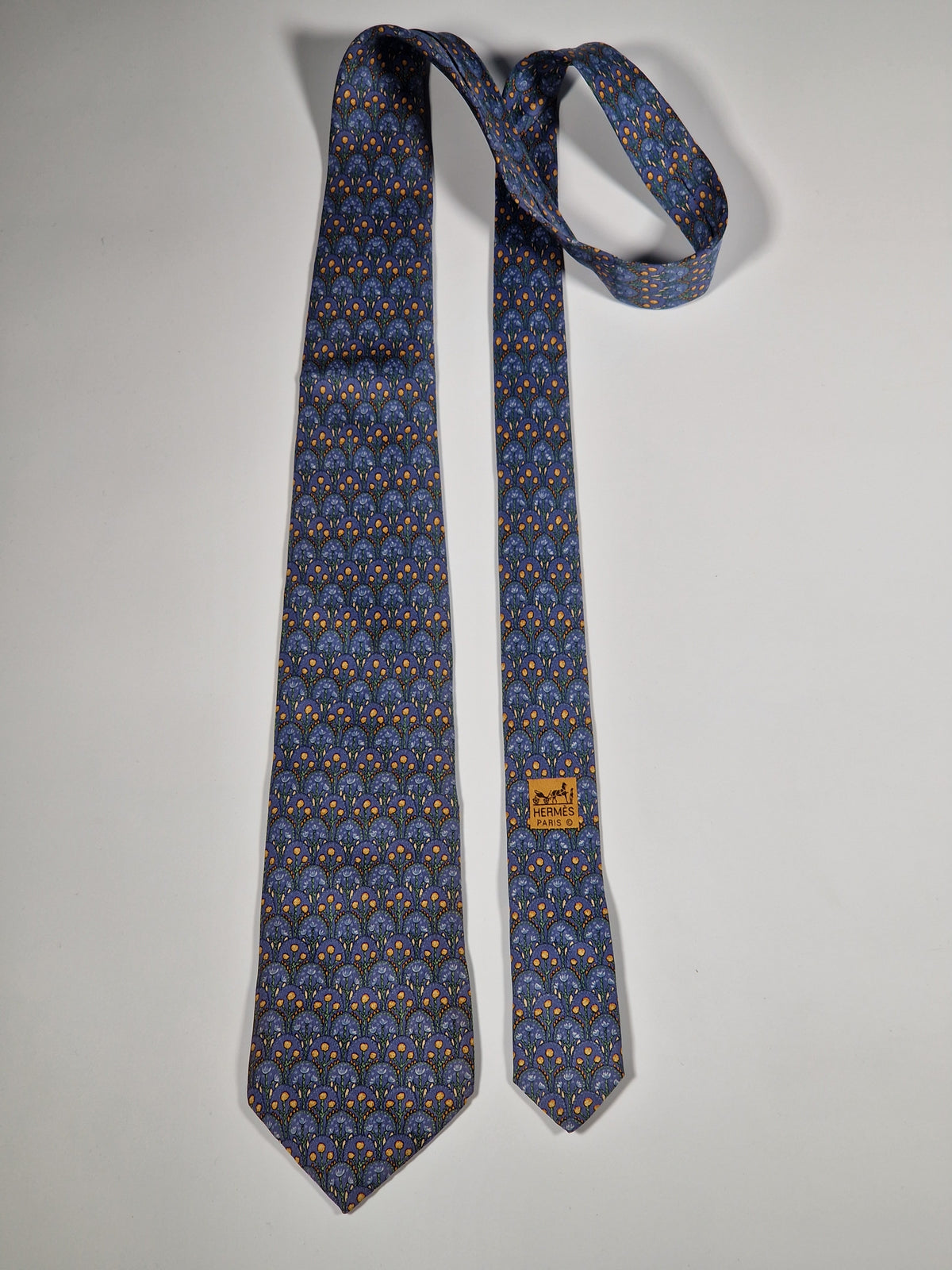 007719 Hermès tie blue flower pattern 7719 OA
