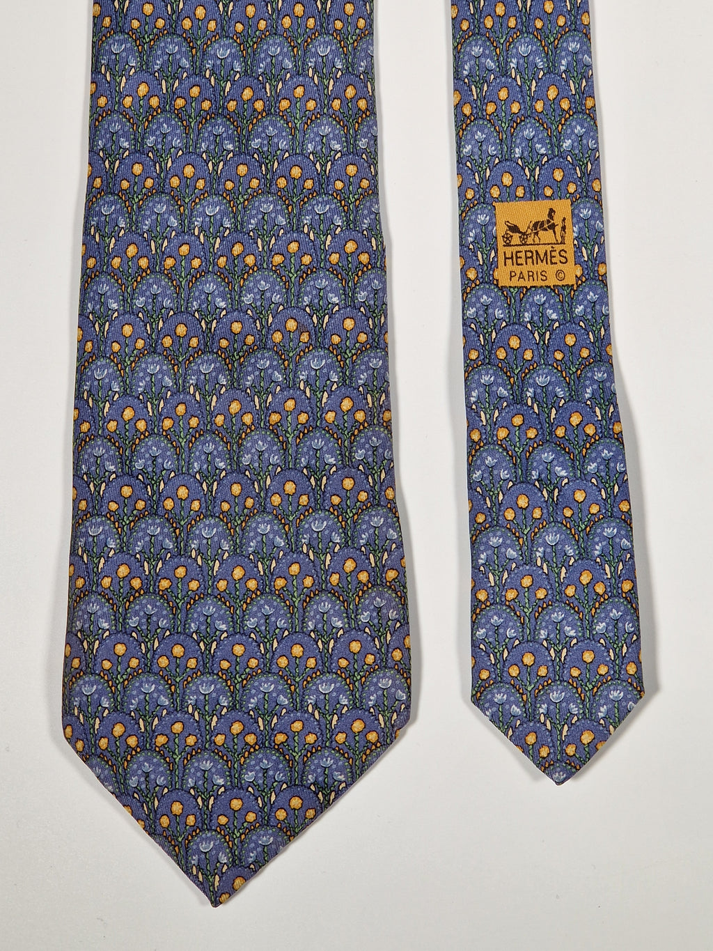 007719 Hermès tie blue flower pattern 7719 OA