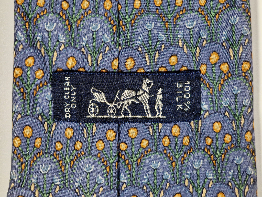 007719 Hermès tie blue flower pattern 7719 OA