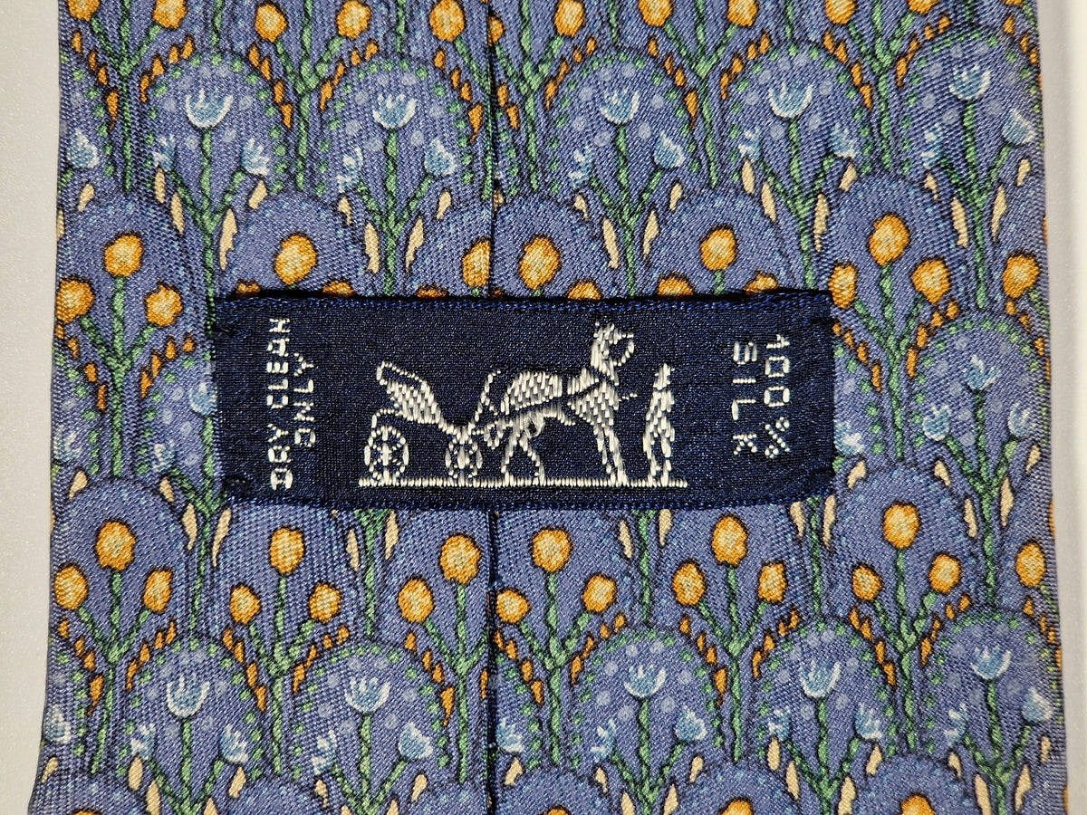 007719 Hermès tie blue flower pattern 7719 OA