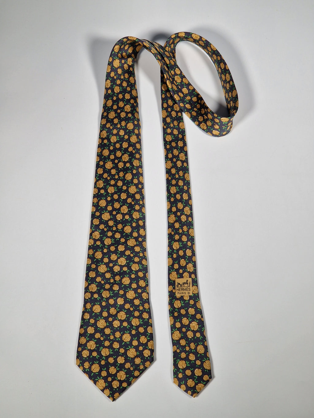 Hermès silk tie grey timber 7734 OA