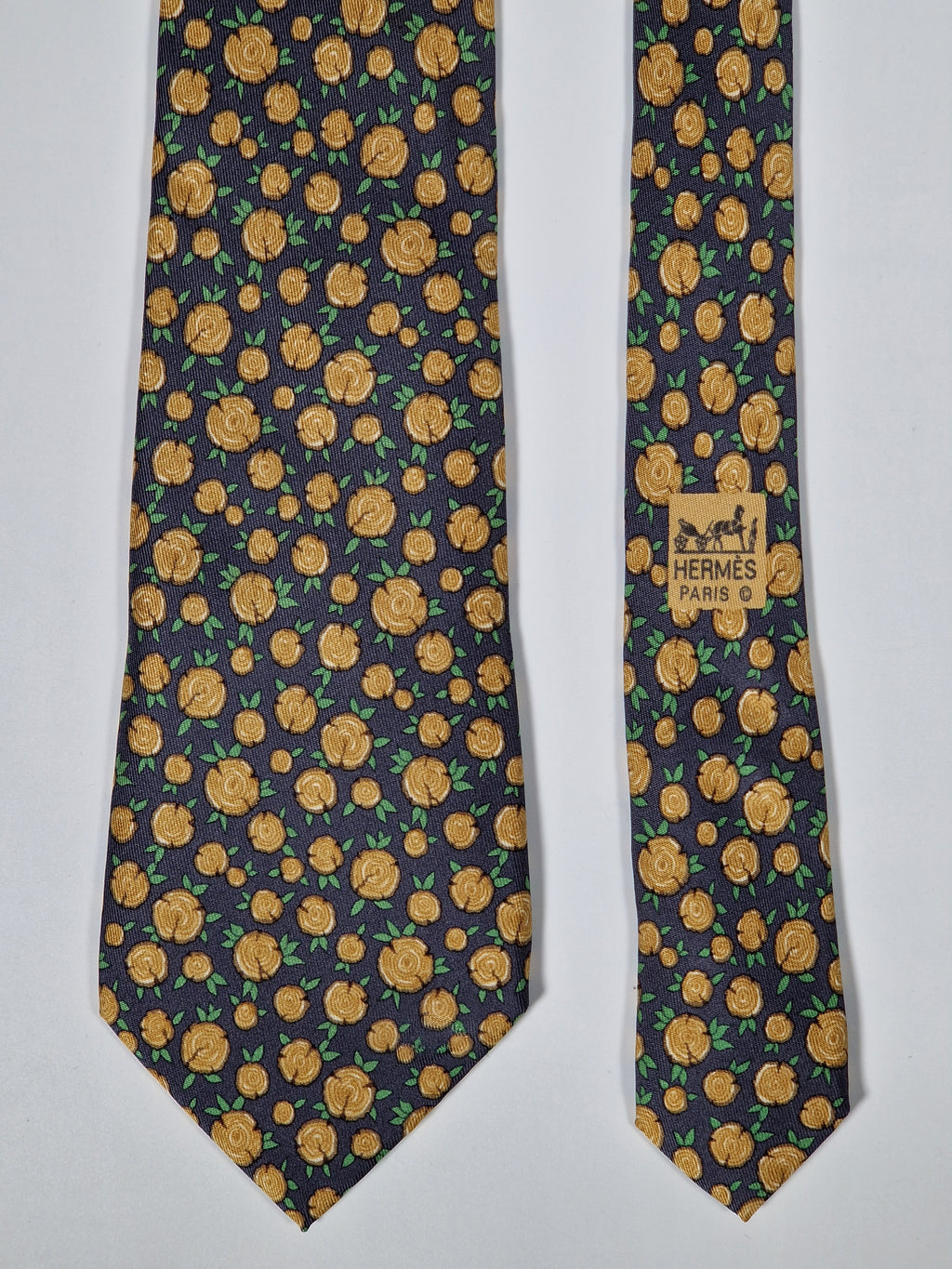 Hermès silk tie grey timber 7734 OA