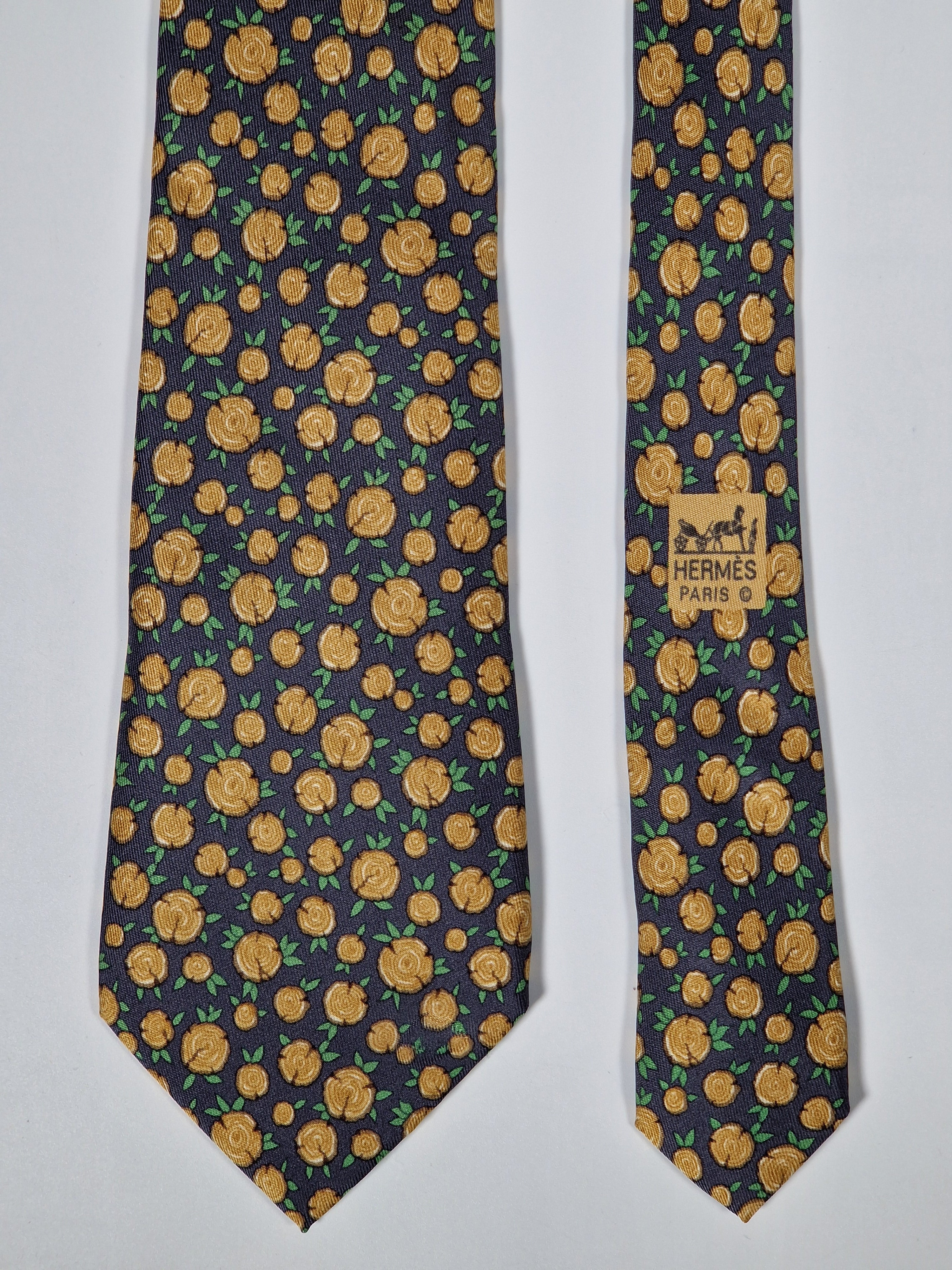 Hermès silk tie grey timber 7734 OA