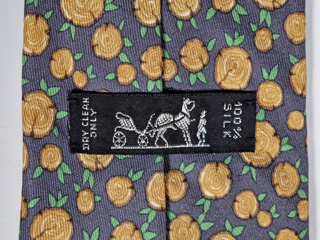 Hermès silk tie grey timber 7734 OA