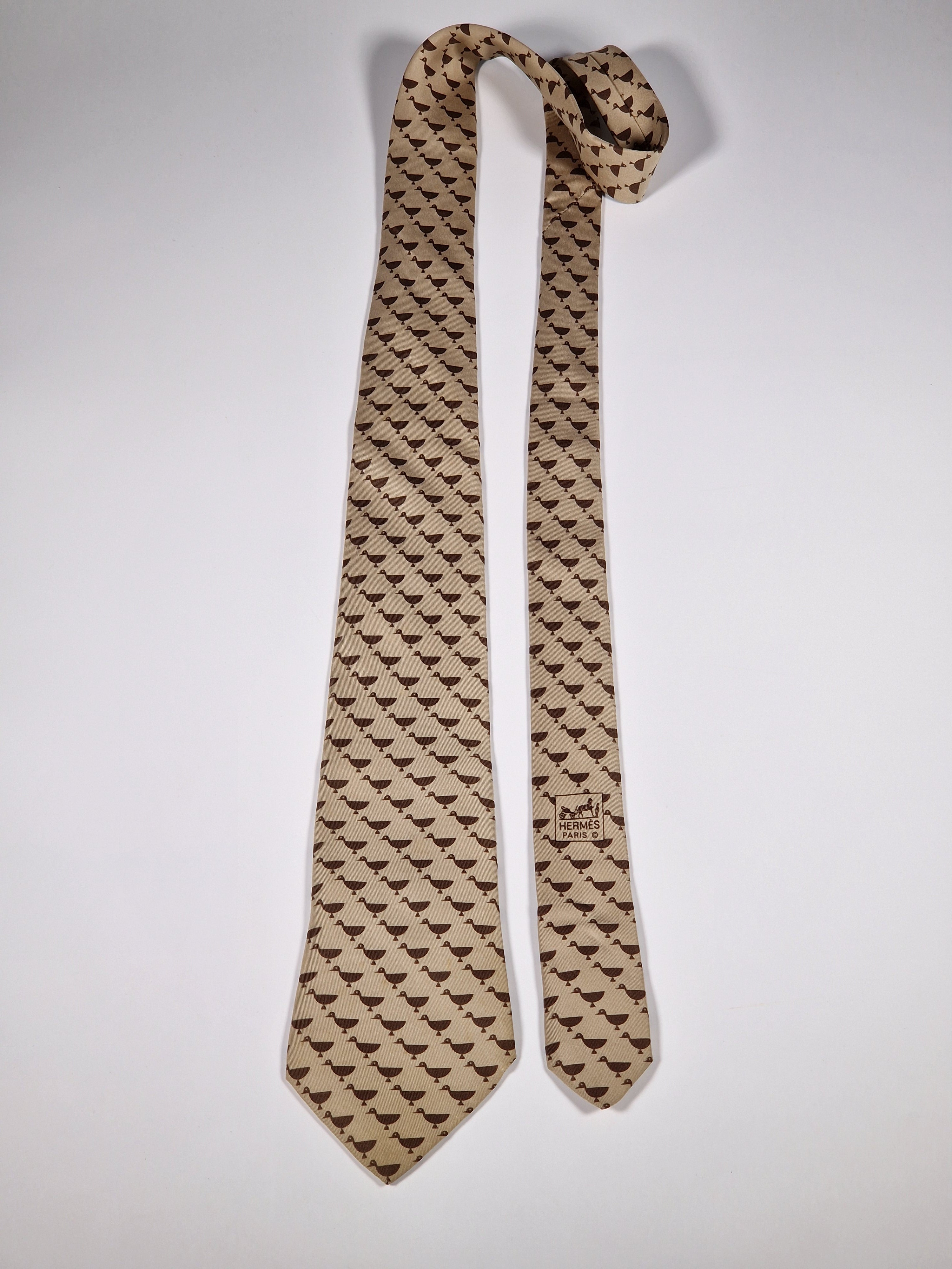 Hermès silk tie brown duck pattern 7739 OA