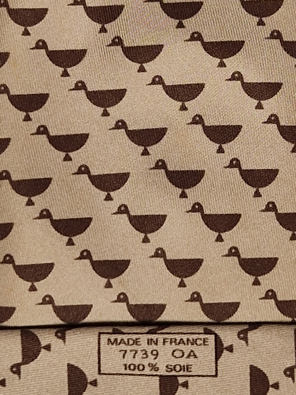 Hermès silk tie brown duck pattern 7739 OA