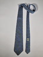 Hermès silk tie blue plants and butterflies 7752 OA