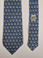 Hermès silk tie blue plants and butterflies 7752 OA