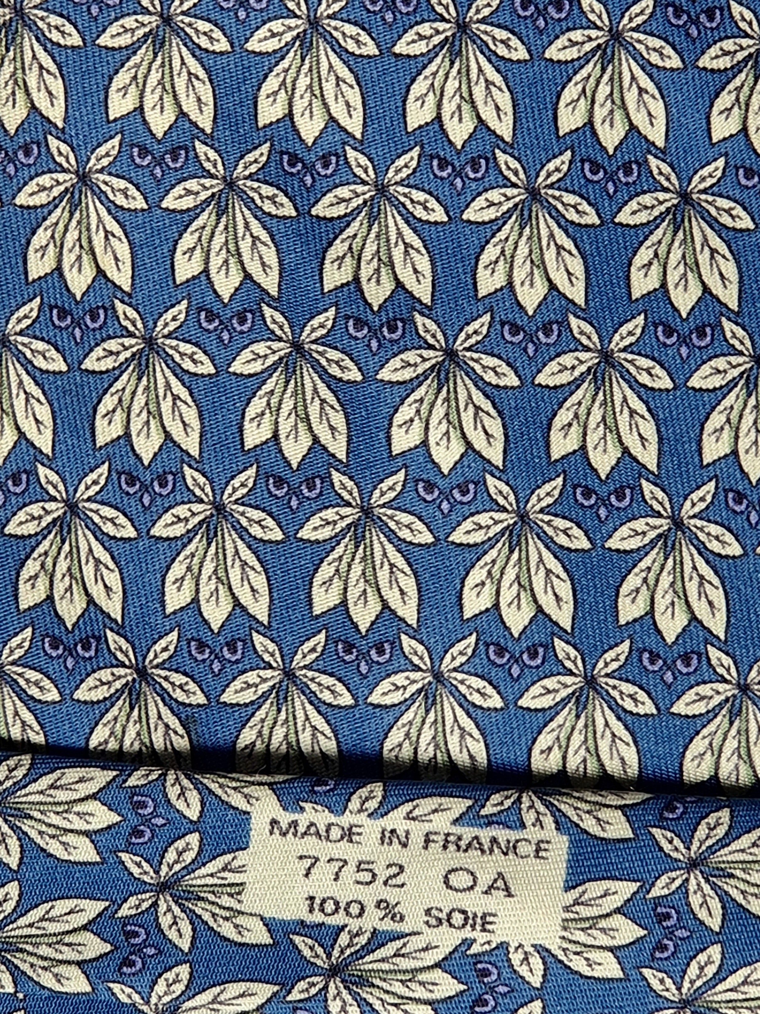 Hermès silk tie blue plants and butterflies 7752 OA