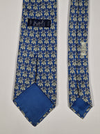 Hermès silk tie blue plants and butterflies 7752 OA
