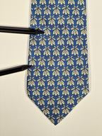 Hermès silk tie blue plants and butterflies 7752 OA