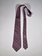 Hermès silk tie purple Poseidons trident and dolphins pattern 7755 FA