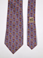 Hermès silk tie purple Poseidons trident and dolphins pattern 7755 FA