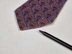 Hermès silk tie purple Poseidons trident and dolphins pattern 7755 FA